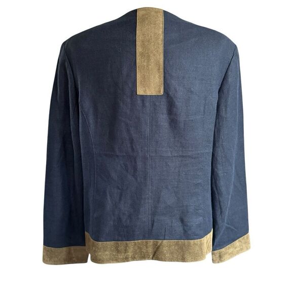 Meico Landhaus Look Jacket Womens Flax Blue Artsy Buttons Sz 12 Lined Classic - Picture 4 of 13